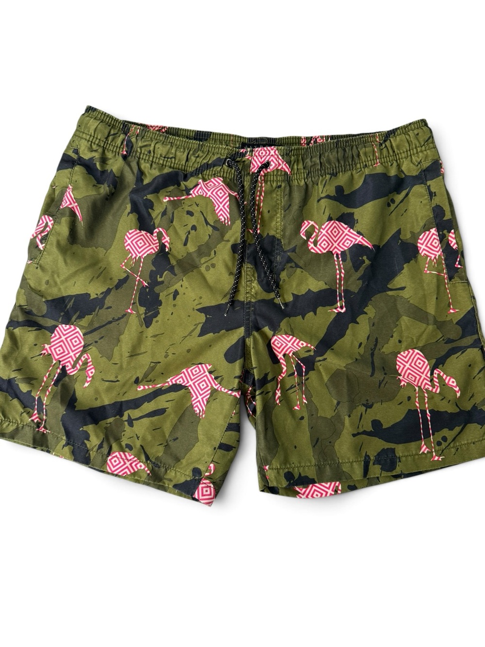 Nitrous Black Men’s Camo Flamingo Swim Trunks Size M